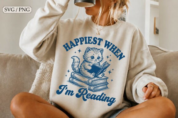 Happier When I’m Reading SVG Funny Cat Graphics